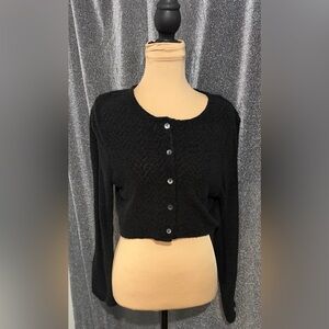 Black Cropped Button-Up Knit Cardigan